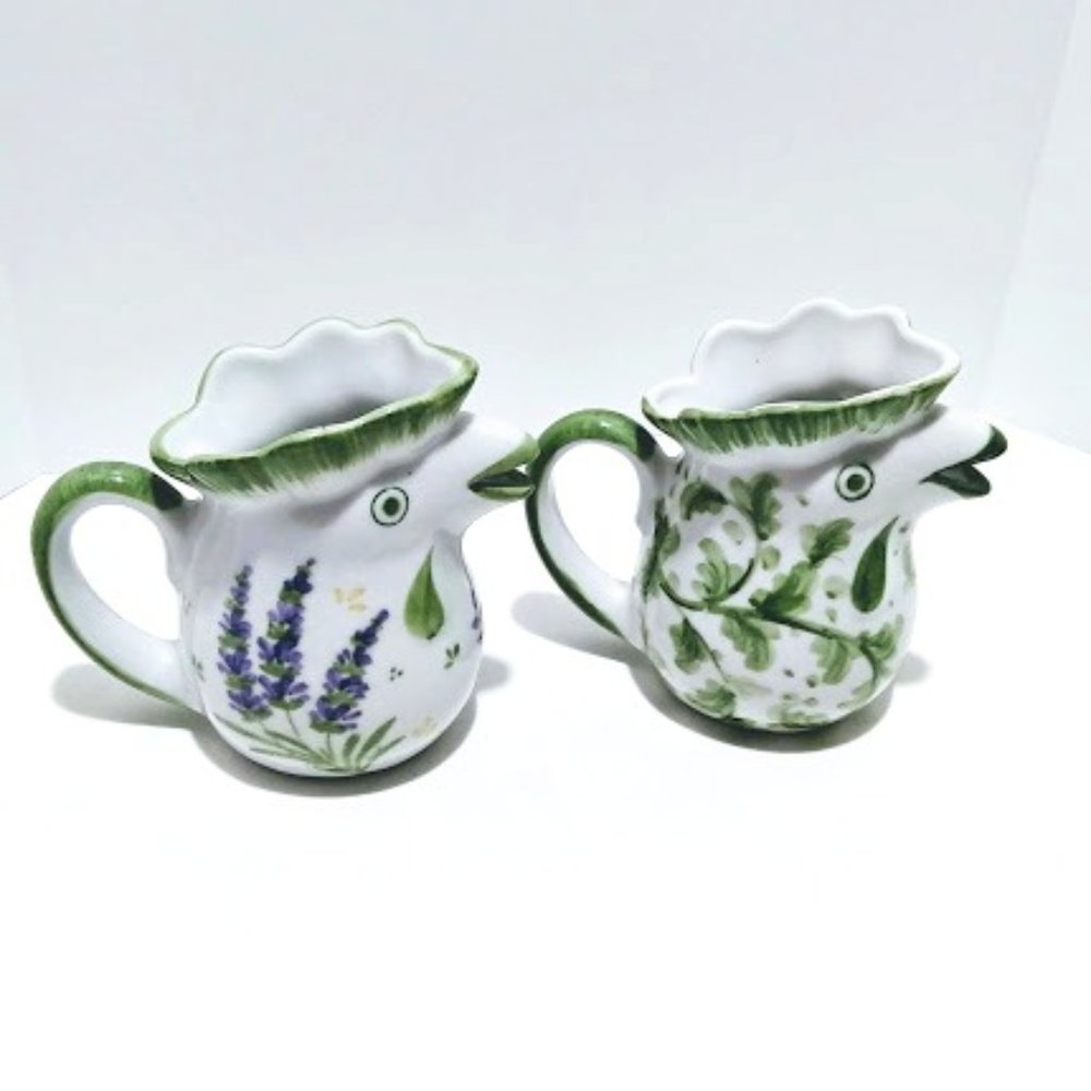 MINI BIRD SHAPE CREAMERS/ONE HAS TEXAS BLUE BONNETS/SET OF 2